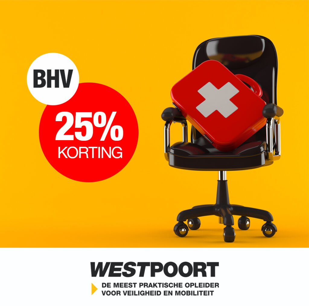 BHV ABBO van Westpoort - Stoel met medisch koffertje - BHV abonnement is het abonnement voor BHV'ers - Het eerste jaar krijg je 25% korting
